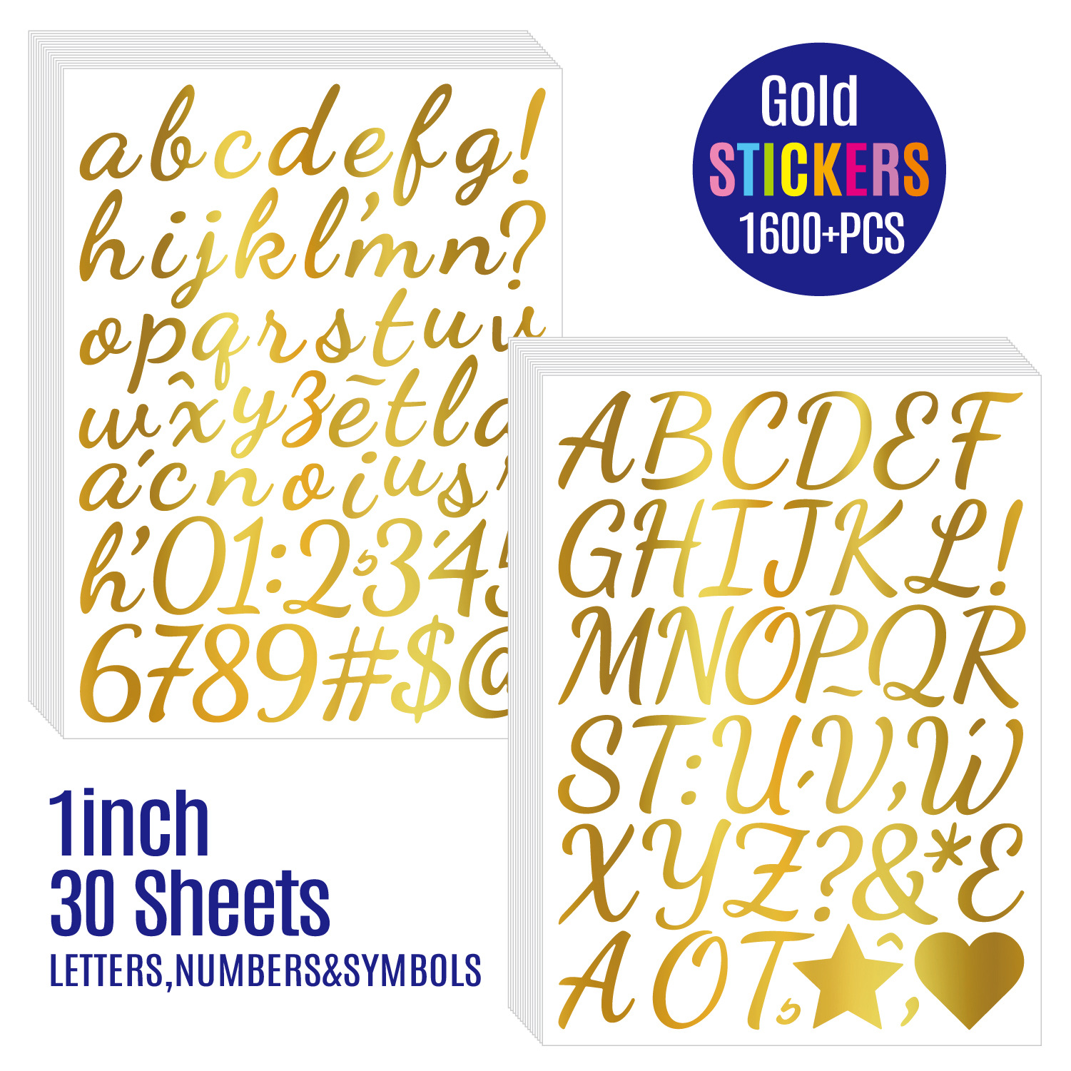 1600PCS Gold Silver Metallic Alphabet Letter Number Stickers Waterproof Vinyl Decals For DIY Water Bottles Laptops Scrapbooking Gift Cards Crafts