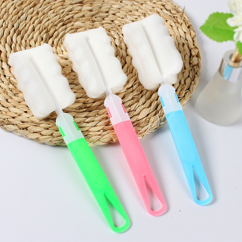 Long Handle Sponge Cup Brush Removable Cleaning Bottle Scrubber Soft Sponge Head Plastic Handle Kitchen Glass Washing Tool Multipurpose Cleaner