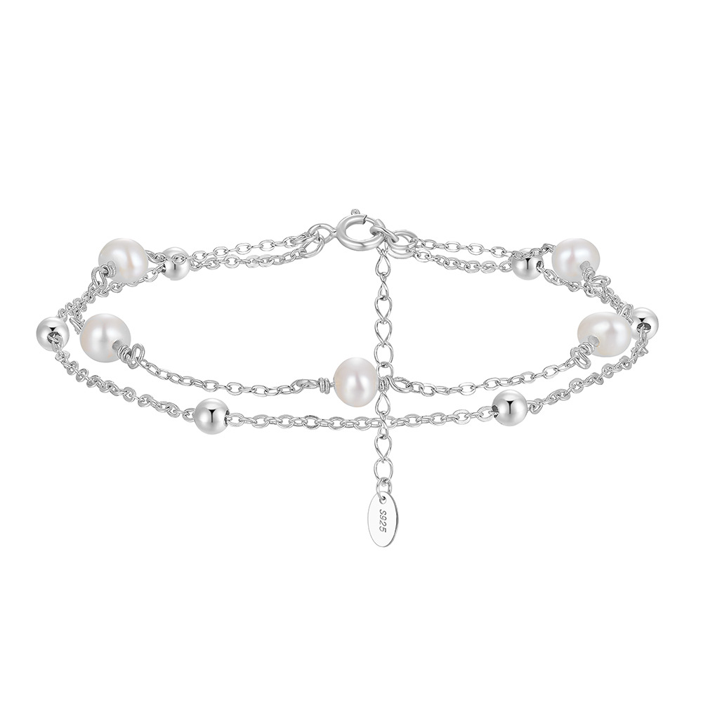 Double Layer Pearl Bracelet For Women Natural Freshwater Pearl 925 Sterling Silver Chain Elegant Minimalist Jewelry