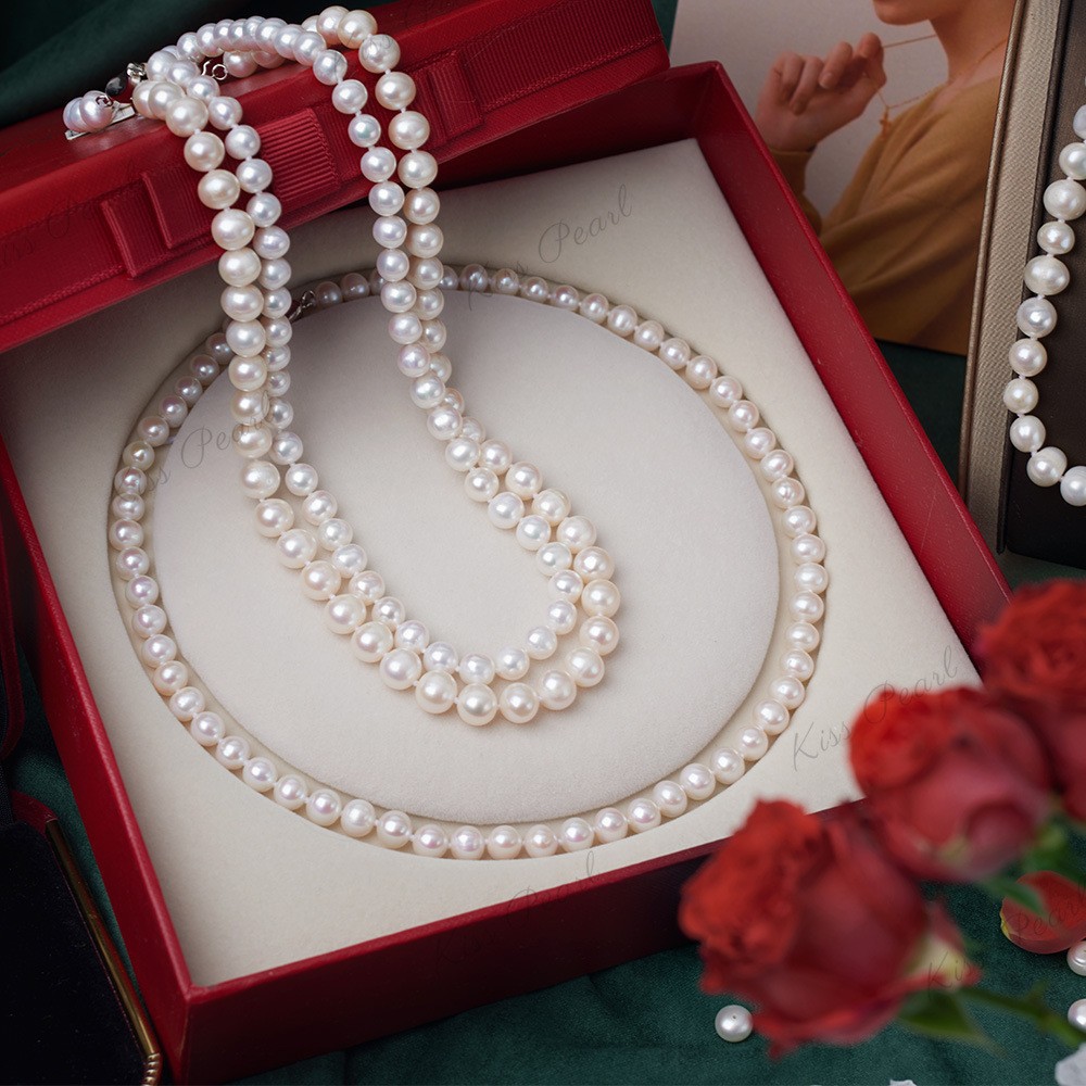 Natural Freshwater Pearl Necklace With 925 Sterling Silver Copper Clasp Near Round High Luster For Women Mom Gift Box Jewelry Wedding Mother's Day Anniversary