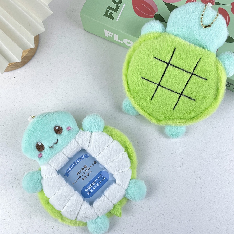 Plush Turtle Card Holder Cute Animal Photo Card Protector Keychain Kawaii Soft Photocards Storage Bag for Idol Photos School Cards Women Girls