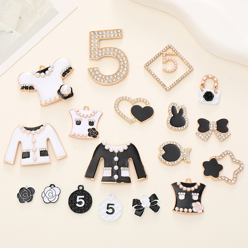 Vintage Alloy Enamel Flower Charms With Pearl Rhinestone Jacket Bag Shape Pendants For DIY Jewelry Making Phone Case Shoe Decor Handcraft Materials