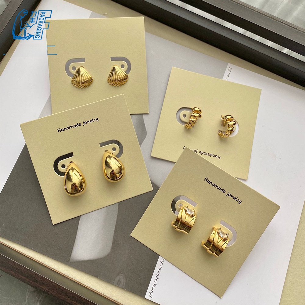 100Pcs Paper Earring Display Cards 8x8cm Handmade Jewelry Packaging Tags Hanging Hole Plastic Transparent OPP Bags For Earring Studs Shop Supplies
