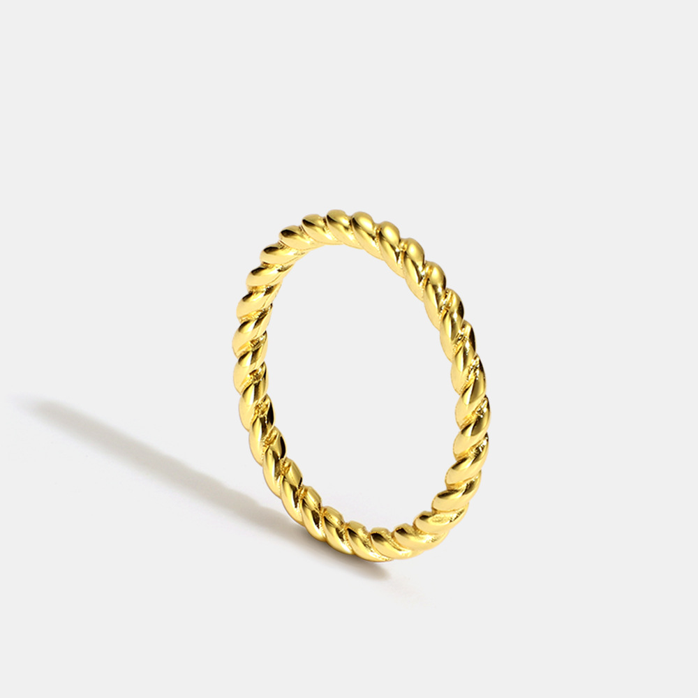 Twisted Rope Ring Brass 14K Gold Plated Minimalist Stackable Textured Finger Jewelry For Unisex Women Men