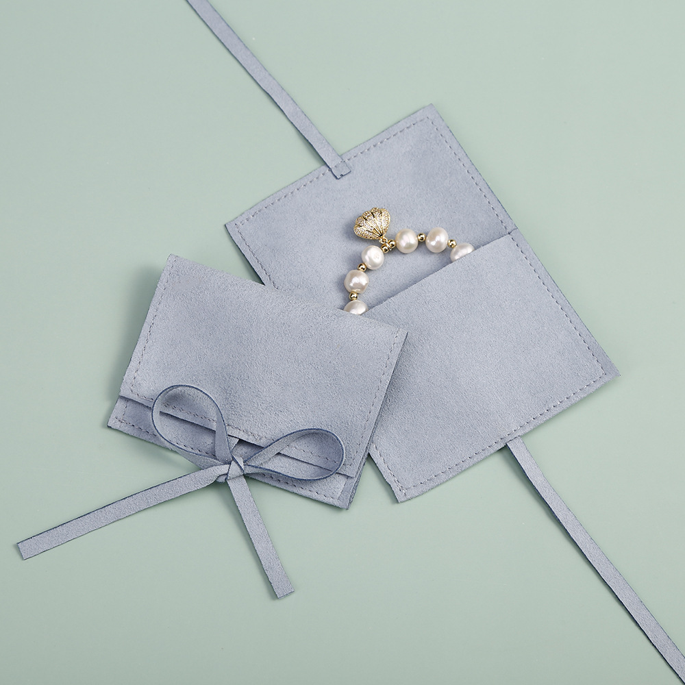 Microfiber Suede Jewelry Packaging Bags Envelope Style Velvet Pouches With Ribbon Bow For Rings Earrings Necklaces Watches Gift Storage Organization