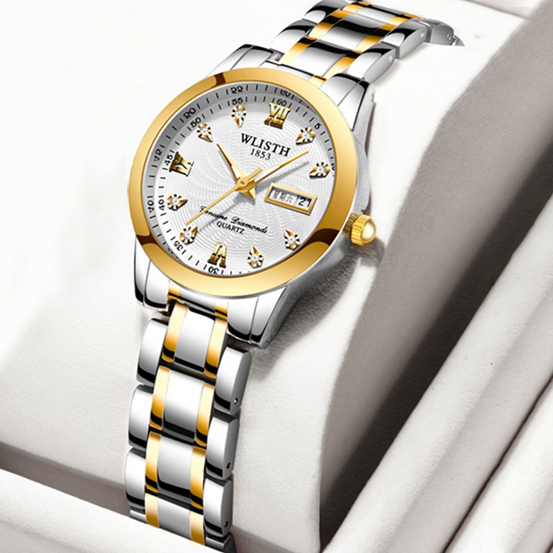 Luxury Quartz Watch For Women Men Stainless Steel Alloy Luminous Waterproof Dual Calendar Classic Roman Numerals Rhinestone Wristwatch Couple Watches