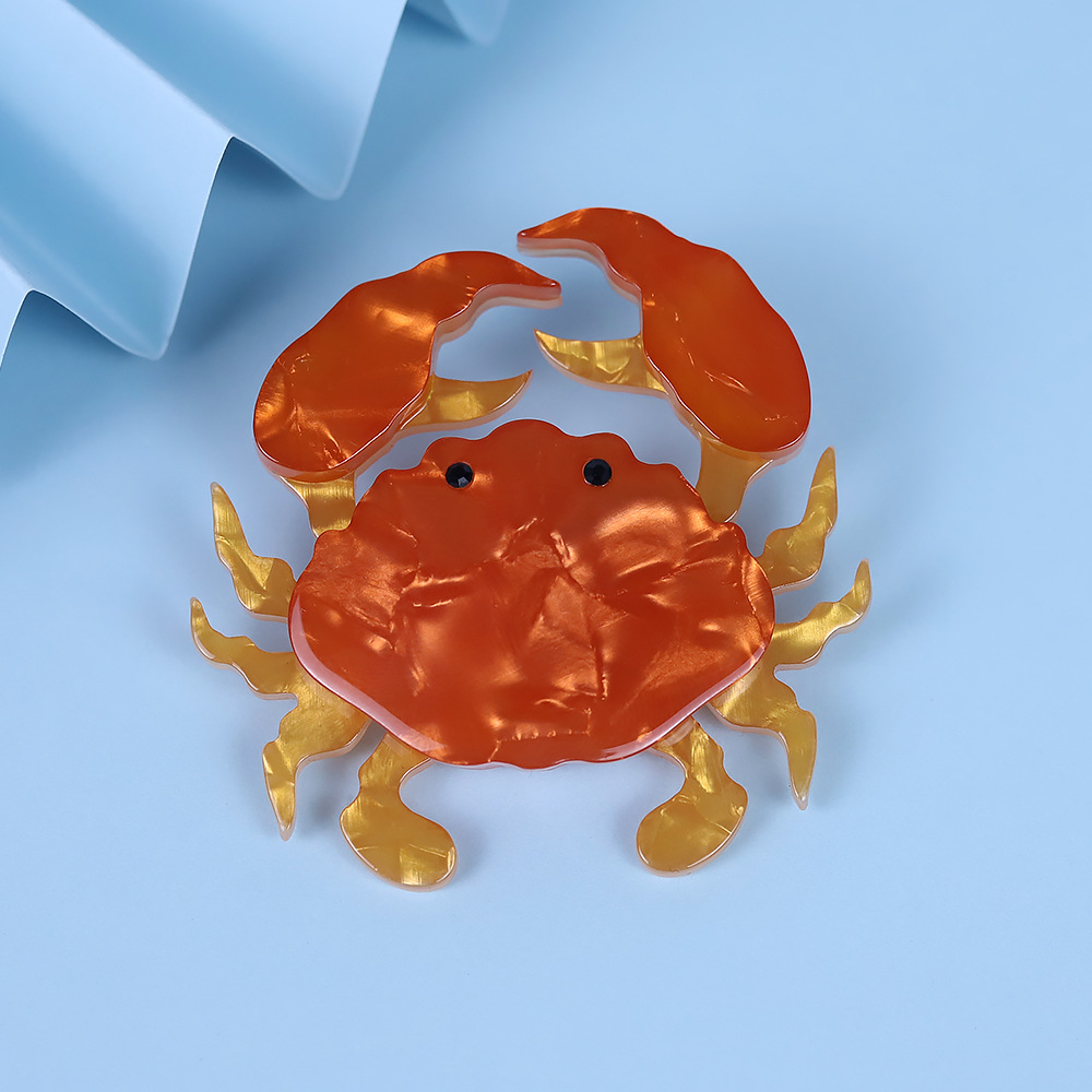 Original Design Acrylic Crab Brooch Acetate Marble Pattern Animal Shape Fashion Accessory Pin For Women Bag Decoration Orange Amber