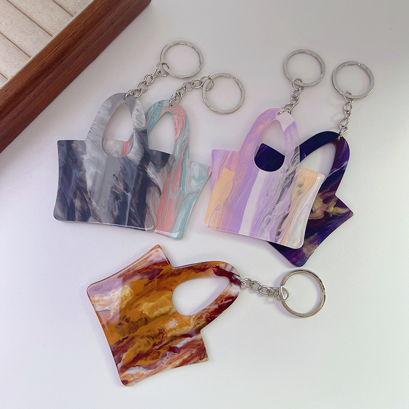 Retro Acrylic Marble Texture Handbag Keychain Vintage Purse Bag Charm Pendant Key Ring For Women Handbag Accessories Fashion Jewelry Gift