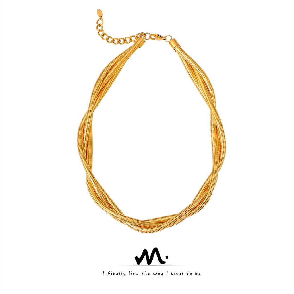 Choker Necklace For Women Stainless Steel 18K Gold Plated Multi Strand Twisted Snake Chain Punk Bold Minimalist Luxury