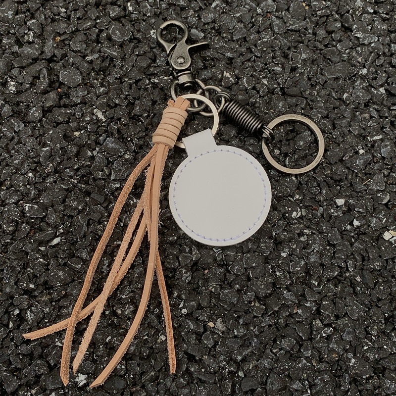 Vintage Genuine Leather Braided Rope Keychain Long Tassel Round Tag Key Ring Belt Clip Waist Ornament Handcrafted Cowhide Key Holder For Men Women