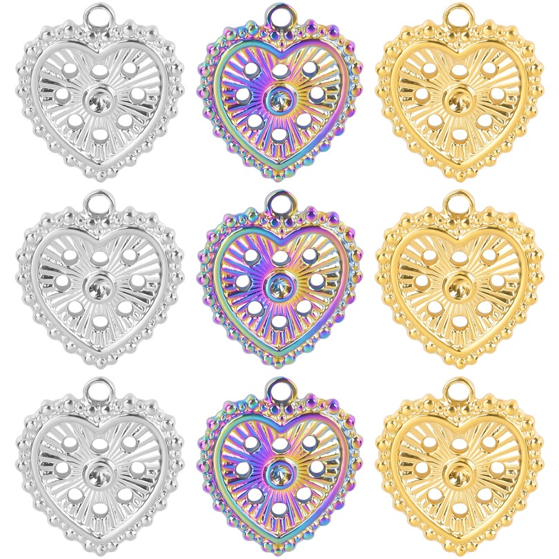 Minimalist Stainless Steel Heart Shaped Pendant With CZ Inlaid Hollow Out Design Vacuum Plated Necklaces Accessory For Women DIY Jewelry Making