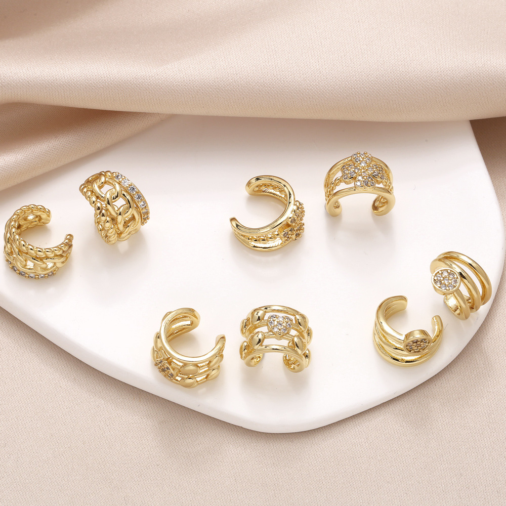 Copper Ear Cuffs Gold Plated Zircon C Shaped Non Piercing Earrings Jewelry For Women Fashion Minimalist