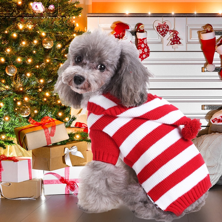 Christmas Pet Sweater Soft Knitted Polyester Dog Clothes Warm Winter Striped Reindeer Snowflake Puppy Cat Apparel For Holiday Party