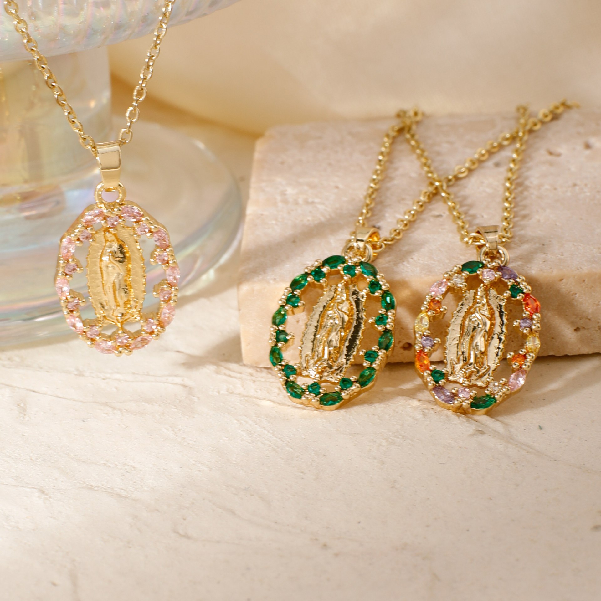 Wholesale Virgin Mary Pendant Necklace Gold Plated Cubic Zirconia For ...
