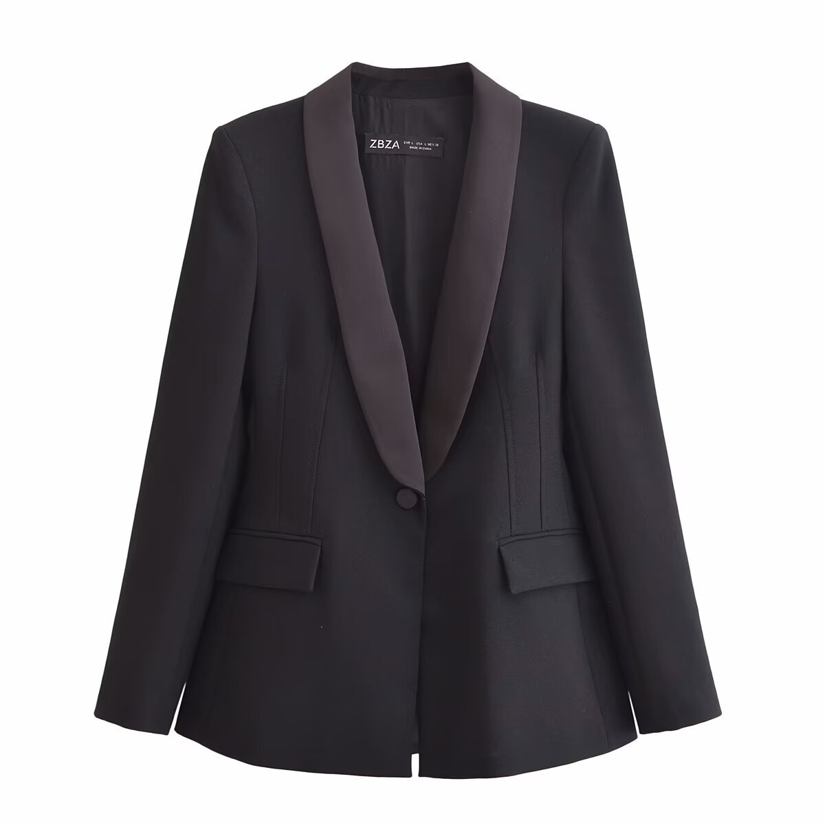 Women Fashion Black Satin Shawl Lapel Tuxedo Blazer Jacket Slim Fit Polyester Formal Evening Party Dinner Outerwear Suit For Lady