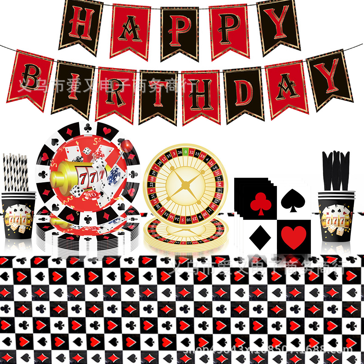 Casino Theme Birthday Party Tableware Set Disposable Paper Plates Cups Napkins For Las Vegas Gambling Night Poker Night Birthday Celebration Party Decorations