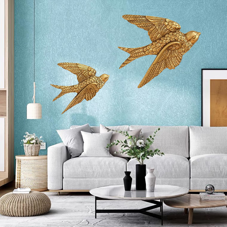 Vintage European Golden Swallow Angel Wall Decor Set 3D Resin Relief Bird Cherub Sculpture Home Decor Accents For Living Room Bedroom Wall Hanging