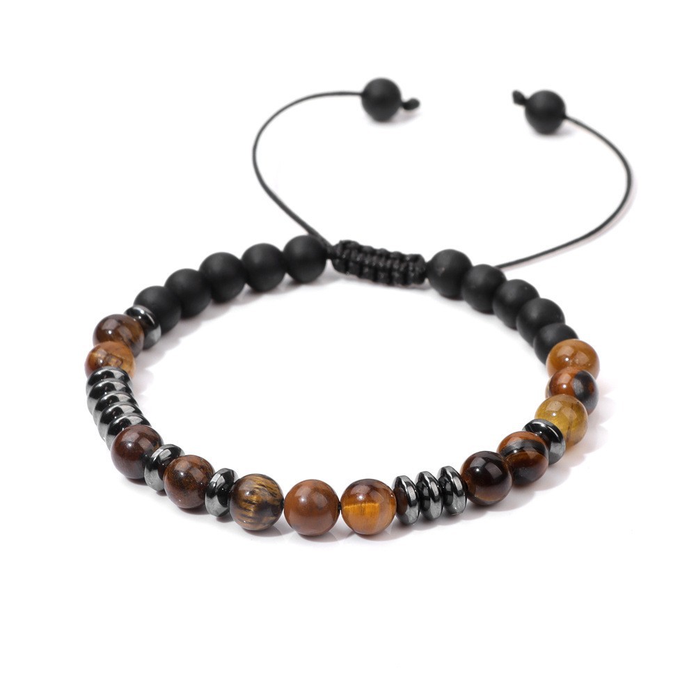 Morse Code Adjustable Woven Bracelet Natural Matte Black Agate Tiger Eye Stone Hematite Beads Hand-woven Retro Jewelry For Men Women