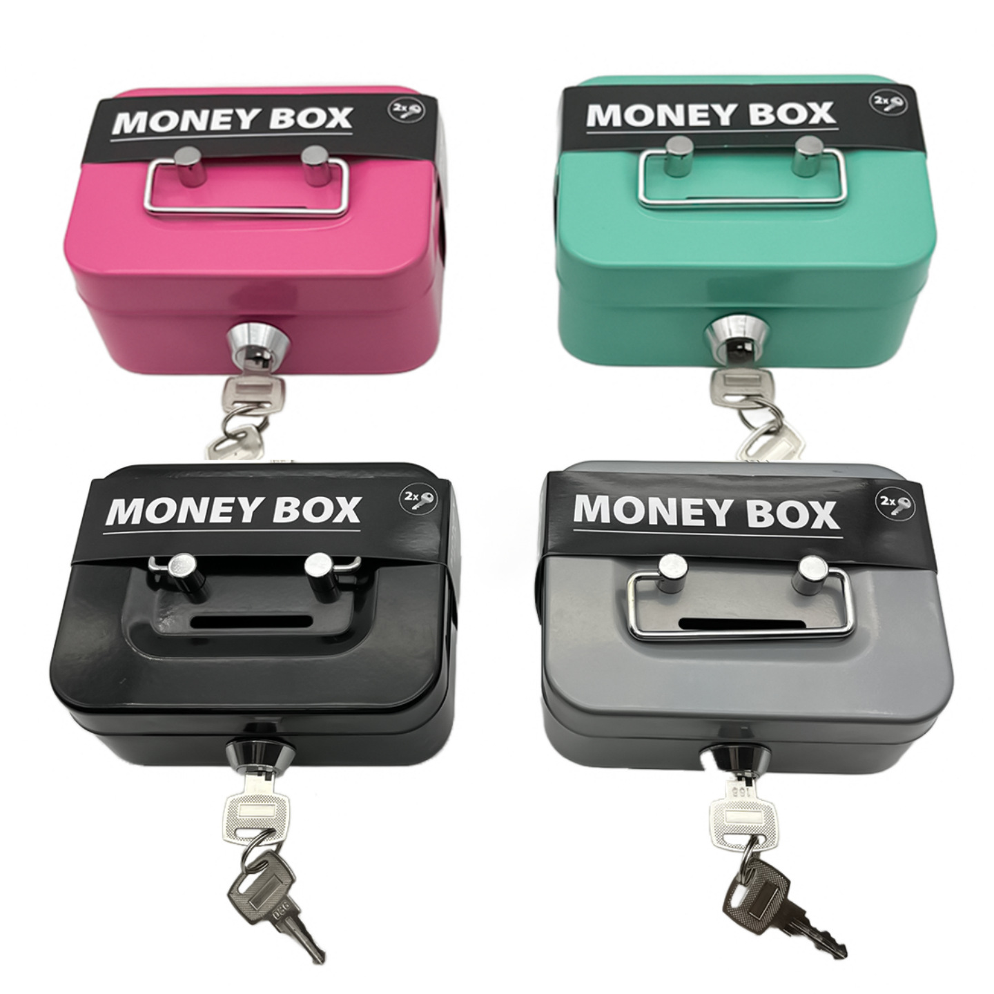 Portable Metal Money Box With Handle Security Cash Box Small Coin Bank With 2 Keys For Money Saving Home Office Storage Case
