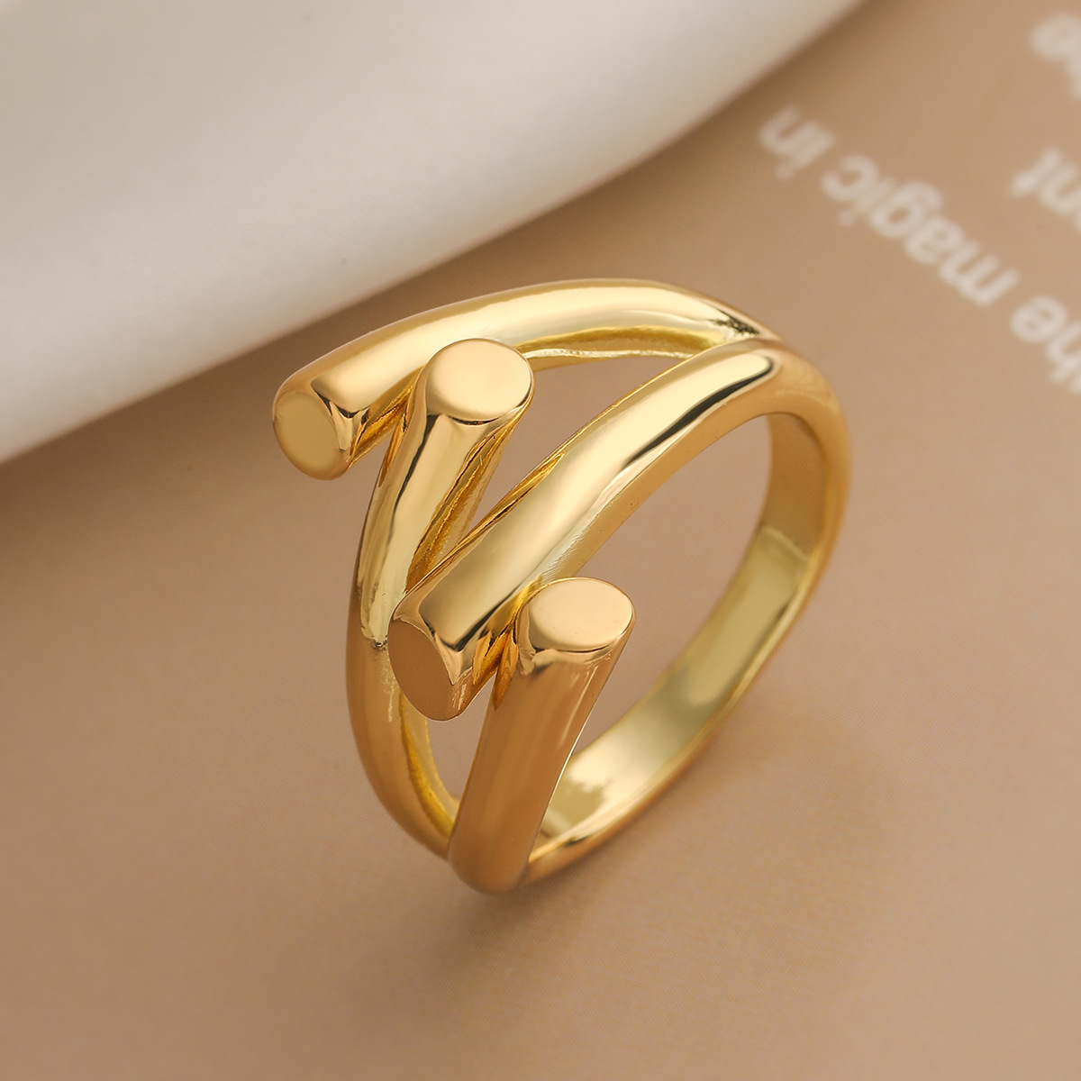 Geometric Irregular Open Ring Gold Plated Copper Layered Intertwined Minimalist Fashion Jewelry For Women