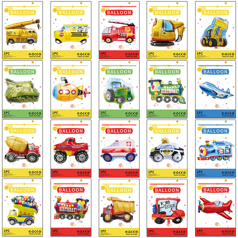 Transport Vehicle Aluminum Foil Balloon Mylar Cartoon Fire Truck Excavator Airplane Shapes For Kids Birthday Party Celebration Decoration Supplies