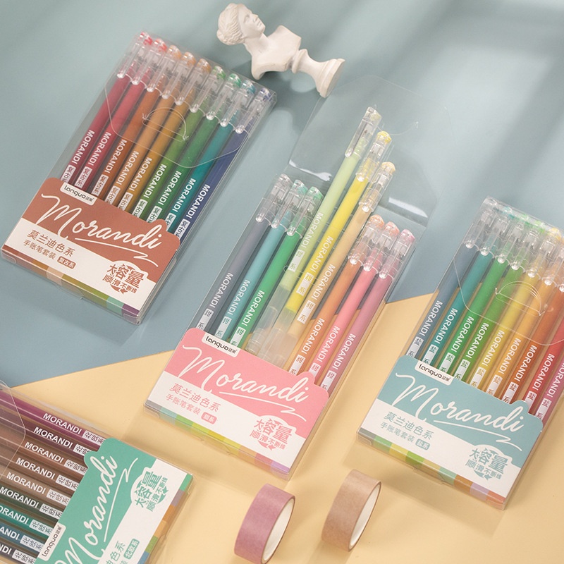 9Pcs Morandi Color Gel Pen Set 0.5mm Needle Tip Large Capacity Smooth Writing Pens For Journaling Art Hand Account Students School Office Stationery