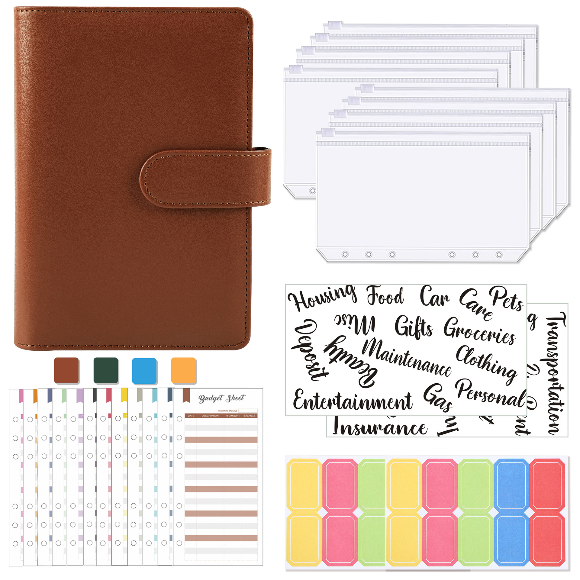 A6 Budget Binder Set PU Leather Cash Envelopes For Budgeting Money Organizer Binder With Zipper Pockets Budget Sheets And Labels Macaron Color Personal Finance Planner For Savings Management