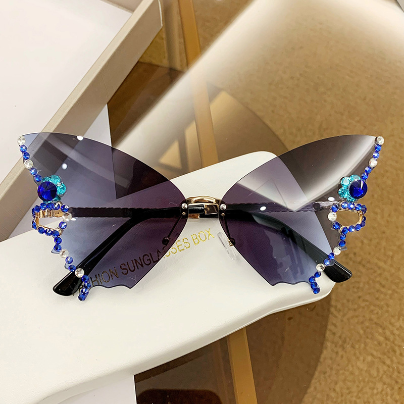 Wholesale Rimless Butterfly Sunglasses with Rhinestones and Metal Frame - Everful