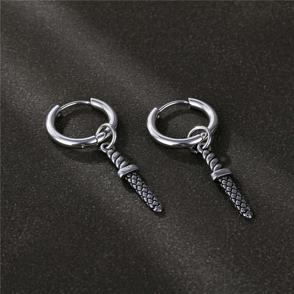 Dagger Pendant Hoop Earrings 316L Stainless Steel Gothic Punk Retro Sword Drop Jewelry Men Women