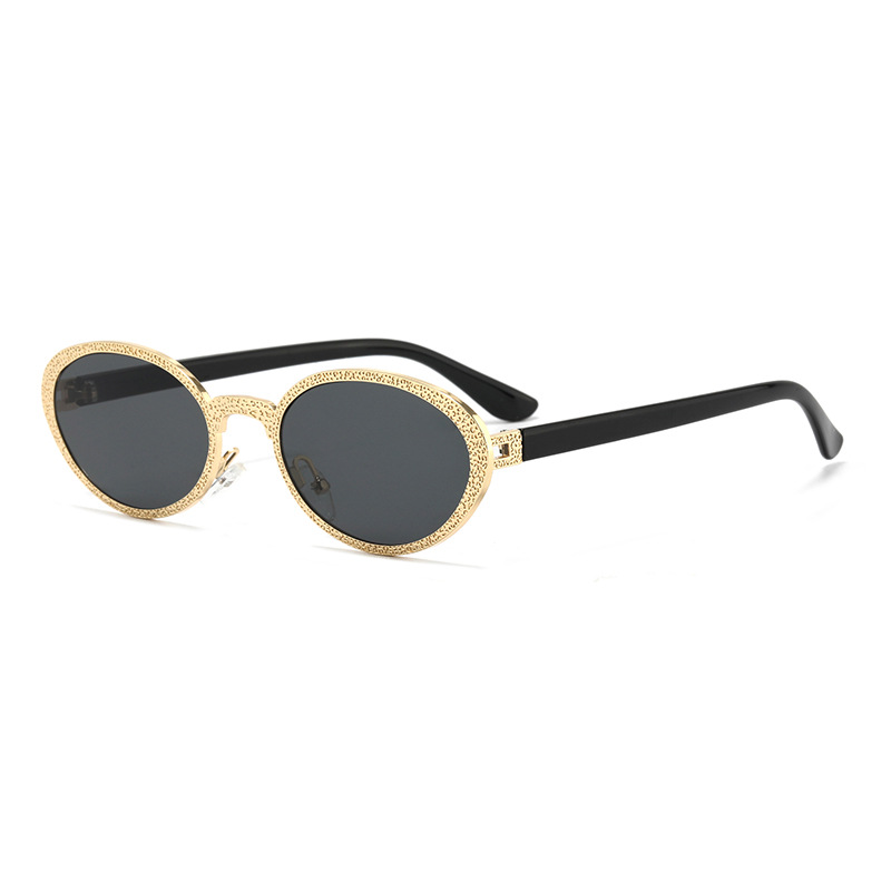 Wholesale Retro Oval Sunglasses with Textured Metal Frame For Women Men - Everful