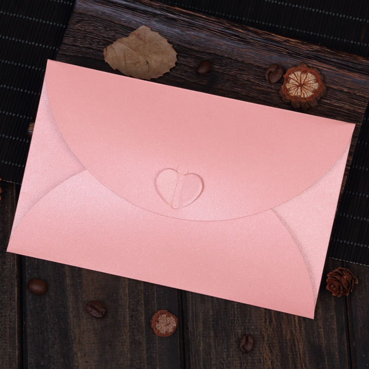 Pearlescent Paper Envelopes With Heart Shape Clasp Romantic Invitation Envelopes For Wedding Party Greeting Card Gift Giving Office Supplies