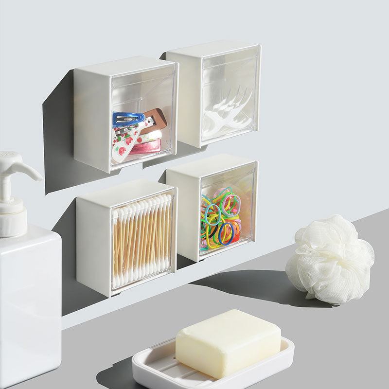 Wall Mounted Flip Top Storage Box HIPS Plastic Transparent Organizer For Bathroom Bedroom Office Cotton Swabs Lipsticks Small Items Japanese Style