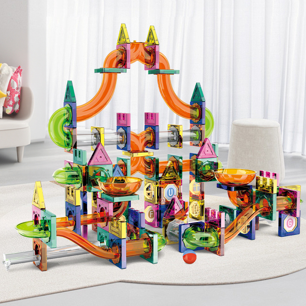 DIY Magnetic Tiles Pipe Marble Run Blocks Educational Building Toys Construction Set For Kids Boys Girls Learning Play Gift