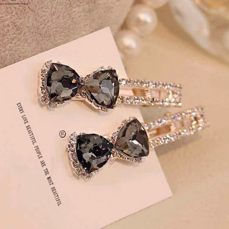 Pinces À Cheveux Bec De Canard Nœud En Strass Cristal Cœur Alliage Barrettes Étincelantes Accessoires Cheveux Élégants Femmes