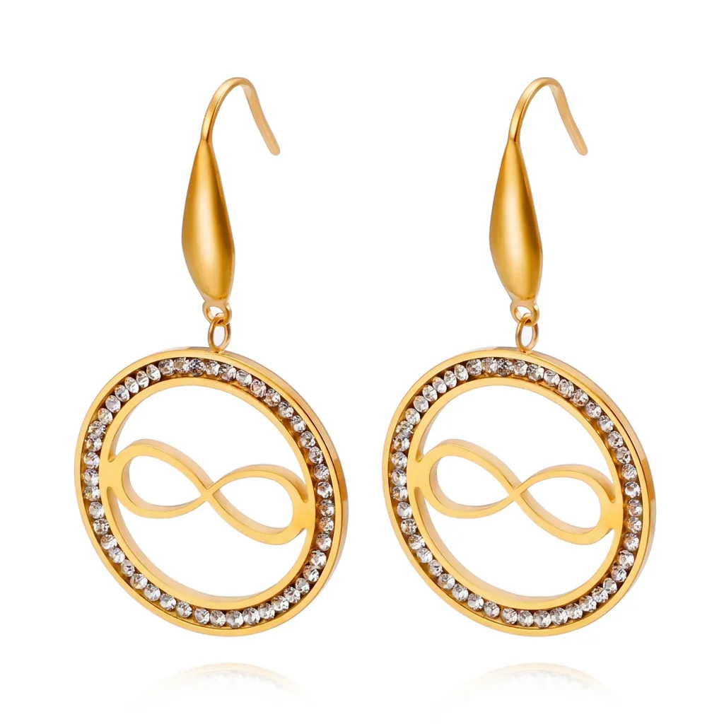 Boucles D'oreilles Pendantes Rondes En Acier Inoxydable Avec Symbole Infini Et Zircon Bijoux De Mode Pour Femmes