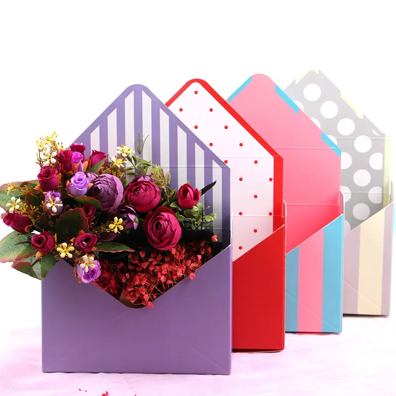 Envelope Flower Box Cardboard Foldable Gift Wrapping Case For Wedding Party Floral Arrangement Waterproof Striped Pattern