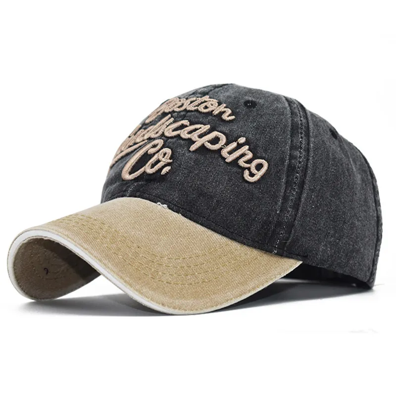 Washed Cotton Baseball Cap Vintage Distressed 3D Letter Embroidery Patchwork Adjustable Curved Brim Sun Hat