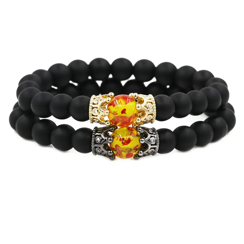 Krone Perlenarmband Lavastein Mattstein Micro Pave Zirkonia Boho Schmuck Unisex Accessoire