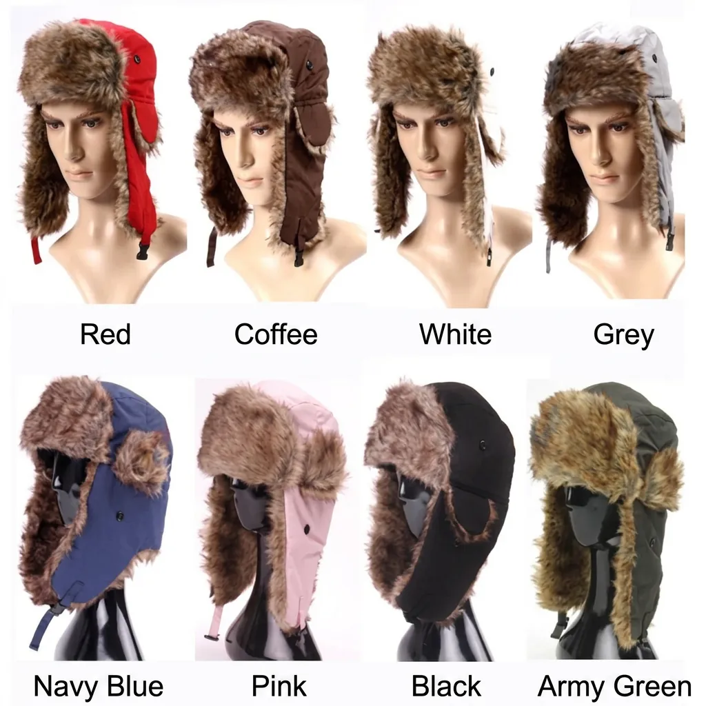 Chapeau Trappeur Imperméable Coupe-vent Thermique Doublure En Fausse Fourrure Hiver Ski De Plein Air Bonnet Aviateur
