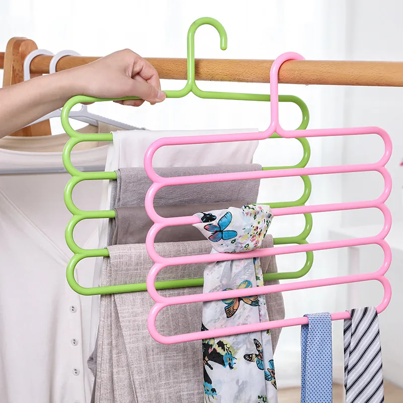 Multilayer Pants Hanger Plastic S-Shaped Space Saving Wardrobe Organizer Trousers Scarf Tie Closet Storage
