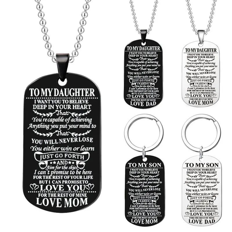 Dog Tag Necklace Keychain Stainless Steel Inspirational Gift To My Son Daughter Family Jewelry