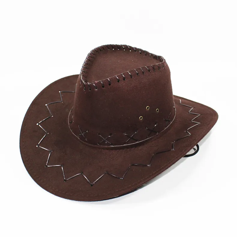 Western Cowboy Hat Suede Retro Wide Brim Sunshade Rider Cap For Outdoor Travel Men Women Kids