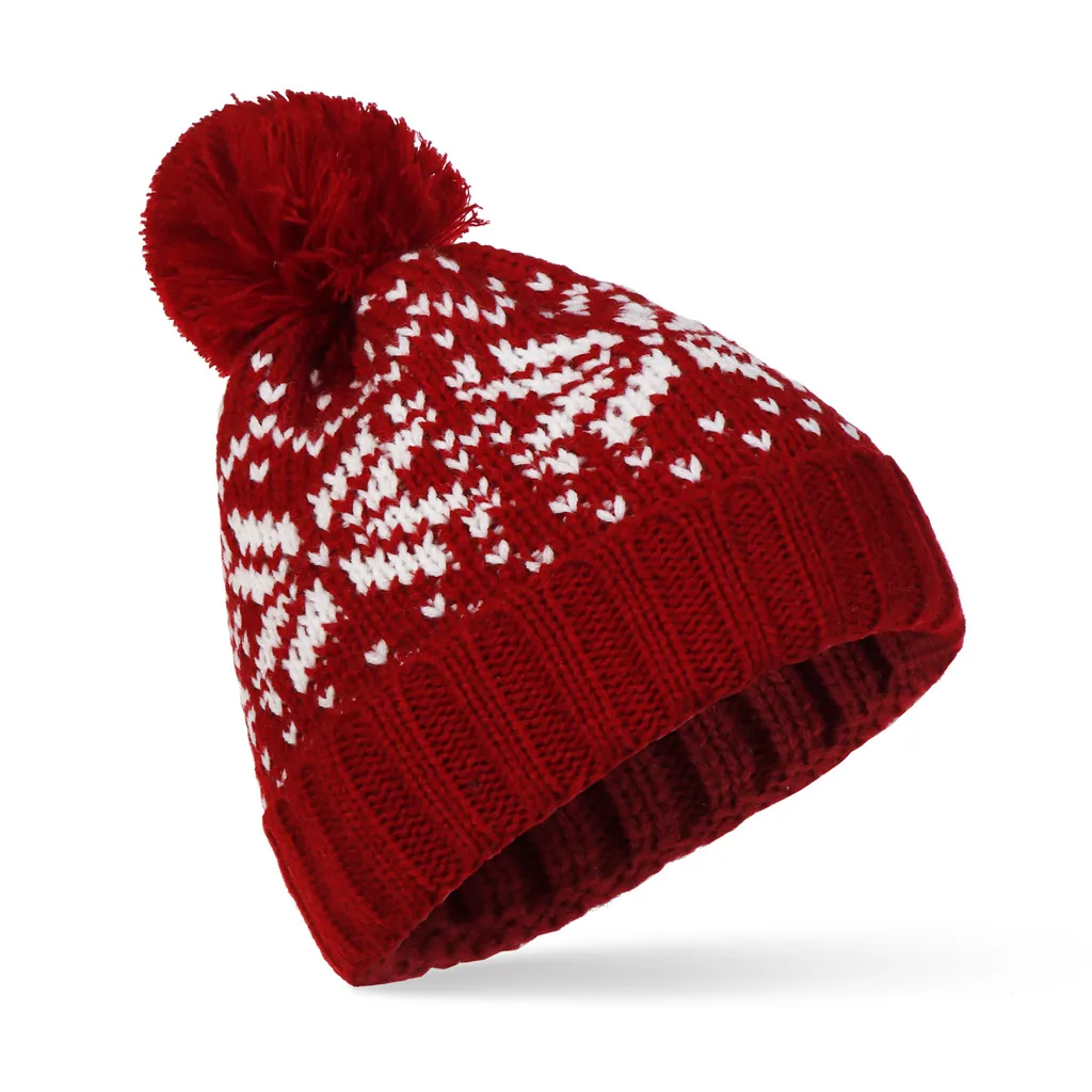Bonnet En Tricot Motif Flocon De Neige Avec Pompon En Fausse Fourrure Bonnet Chaud Hiver Femme