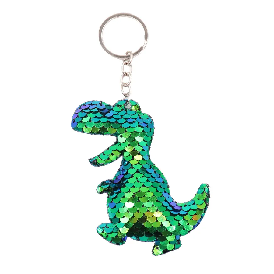 Cute Reflective Double Sided Sequin Dinosaur Keychain For Women Bag Charm Pendant Multicolor Plastic Sequin Dinosaur Key Ring Accessory