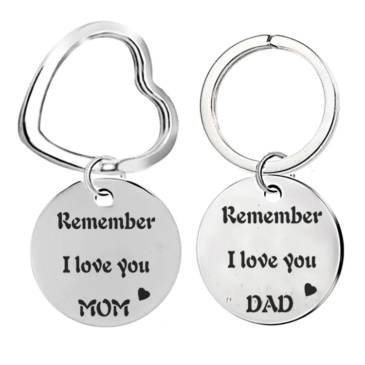 Stainless Steel Engraved Keychain Remember I Love You Mom Dad Family Gift Mirror Polished Metal Keyring