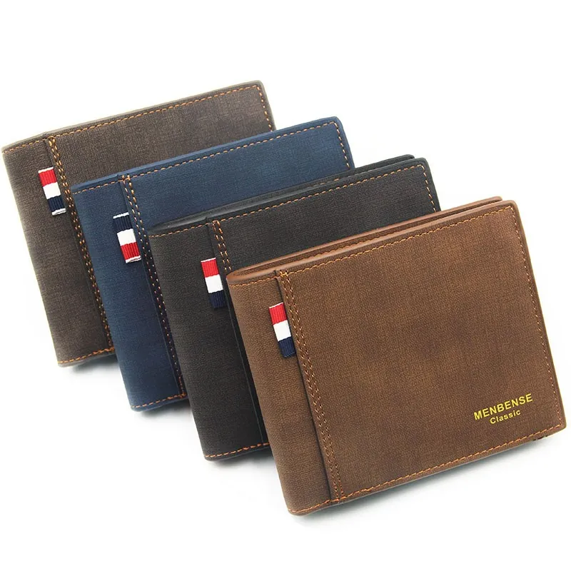 Cartera Bifold Para Hombre Cuero PU Textura Mate Corta Múltiples Ranuras Para Tarjetas Estilo Negocios Retro Con Monedero