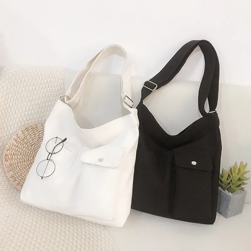 Grote Capaciteit Canvas Crossbodytas Multi-Pocket Literaire Student Schoudertas Voor Woon-Werkverkeer Werk Ins Stijl