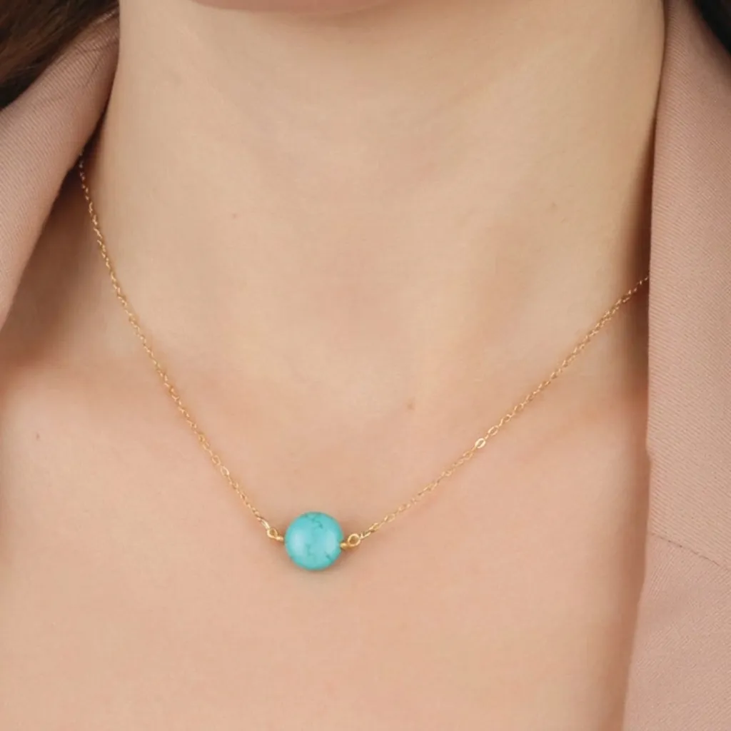 Collana Con Pendente Minimalista Catena In Lega Con Perla Turchese Rotonda Gioielli Boho Per Donna