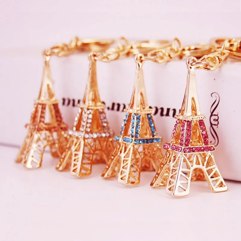 Porte-clés Tour Eiffel Alliage De Zinc Strass Plaqué Or Pendentif De Sac Style Français Romantique Anneau De Clé