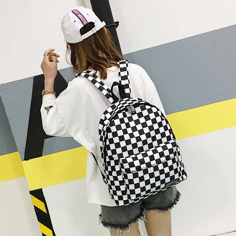 Mochila Informal De Damero Nailon Lona Streetwear Escuela Viaje Bolso Para Mujeres Estudiantes Gran Capacidad